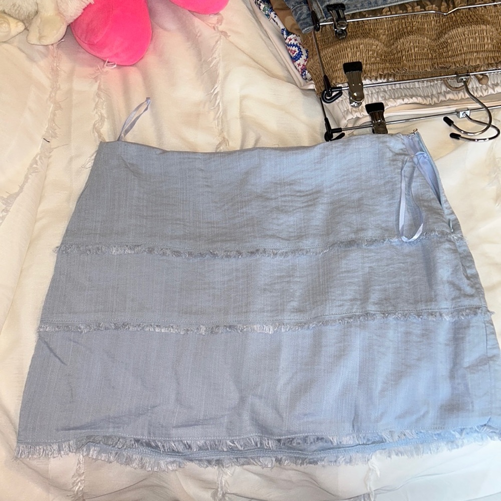 Wild Honey Blue Fringe Skirt